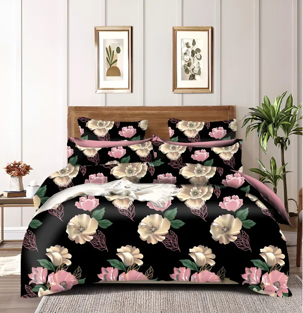 BLACK_AND_GOLDEN_Premium_Fitted_Elastic_Bedsheet_with_Two_Pillow_Covers_(72X78X_Upto_10_Inches)_&_360_Degree_Elasticated