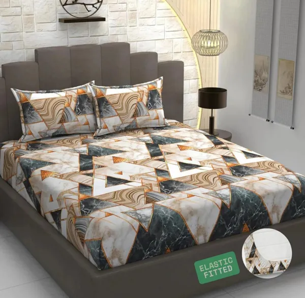 PYRAMID_220_TC_-_Cotton_Elastic_Fitted_King/Queen_Size_Bedsheets_With_2_Pillow_Covers