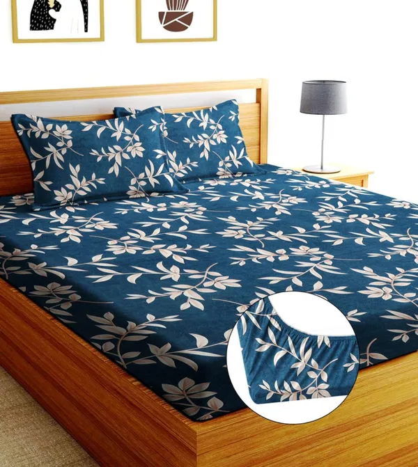BLUE_PATTERN_Premium_Fitted_Elastic_Bedsheet_with_Two_Pillow_Covers_(72X78X_Up_to_10_Inches)_&_360_Degree_Elasticated