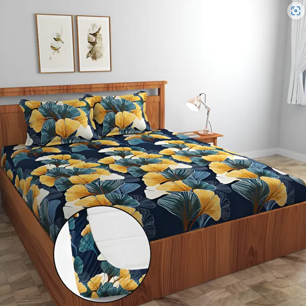 CAULI_FIT_220_TC_-_Cotton_Elastic_Fitted_King/Queen_Size_Bedsheets_With_2_Pillow_Covers