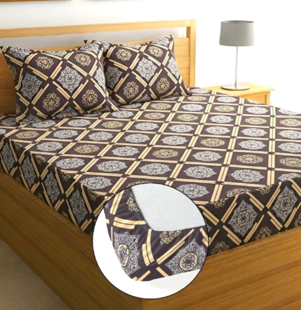 BROWN_CHECK_220_TC_Fitted_Bedsheet_with_2_Pillow_Covers_(72X78X_Up_to_10_Inches)_&_360_Degree_Elasticated