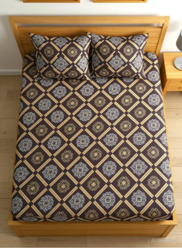 BROWN_CHECK_220_TC_Fitted_Bedsheet_with_2_Pillow_Covers_(72X78X_Up_to_10_Inches)_&_360_Degree_Elasticated