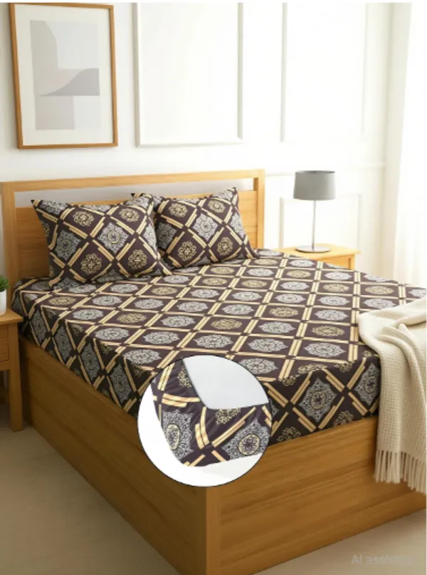 BROWN_CHECK_220_TC_Fitted_Bedsheet_with_2_Pillow_Covers_(72X78X_Up_to_10_Inches)_&_360_Degree_Elasticated