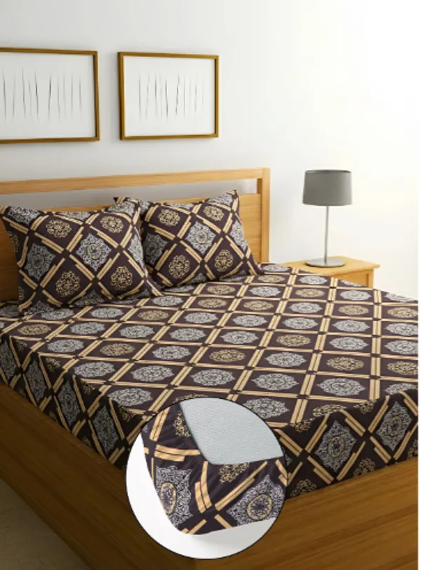 BROWN_CHECK_220_TC_Fitted_Bedsheet_with_2_Pillow_Covers_(72X78X_Up_to_10_Inches)_&_360_Degree_Elasticated