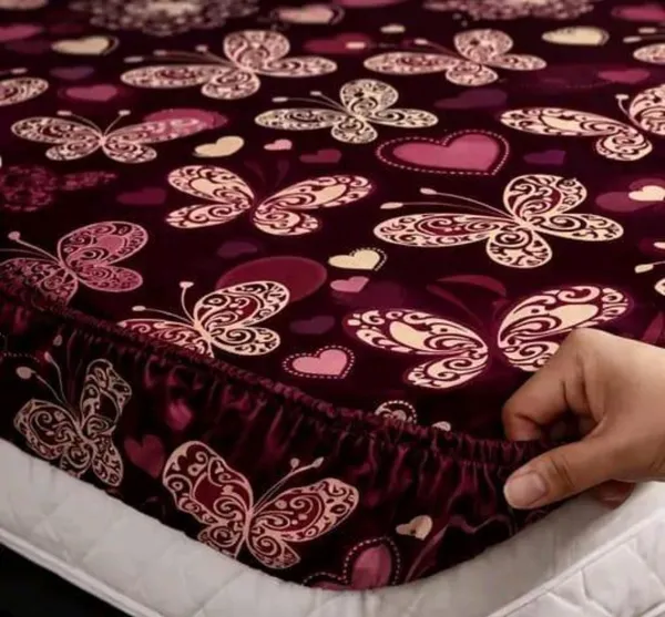 RED_BUTTERFLY_300_TC_-_Cotton_Elastic_Fitted_King/Queen_Size_Bedsheets_With_2_Pillow_Covers