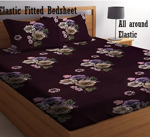 MAROON_FLOWER_Premium_Fitted_Floral_Bedsheet(72X78X_Up_to_10_Inches)_&_360_Degree_Elasticated