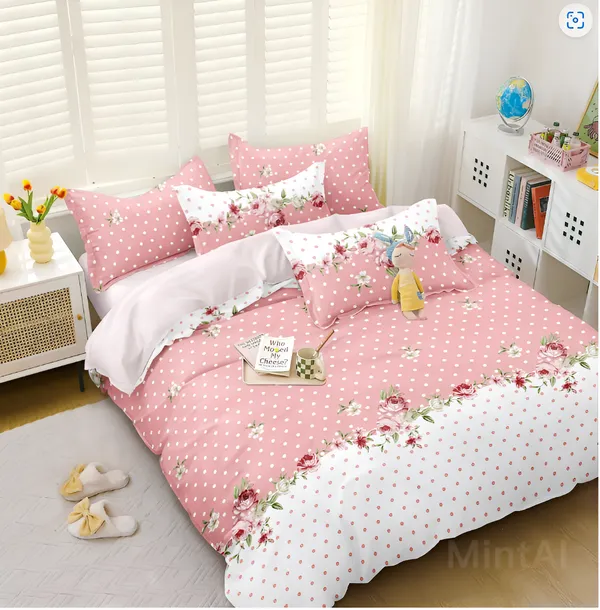 PINK_DOTTED_Premium_Fitted_Elastic_Bedsheet_with_Two_Pillow_Covers_(72X78X_Upto_10_Inches)_&_360_Degree_Elasticated