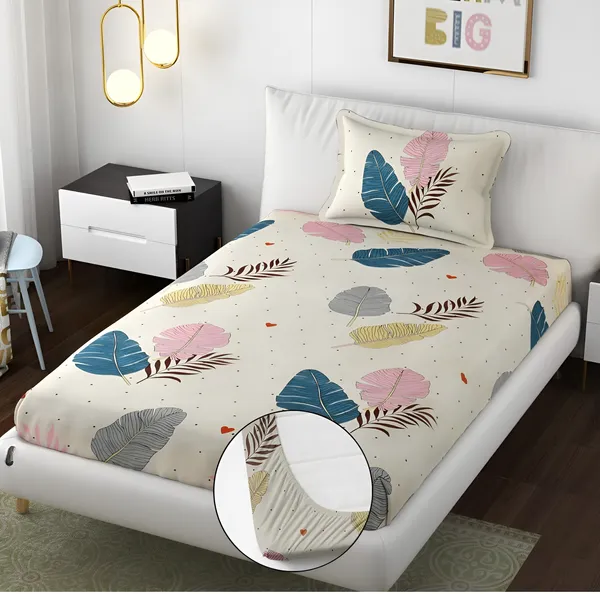 FLORAL_DESIGN_SINGLE_BED_FITTED_BEDSHEET_HAVING_SIZE_36"_X_72"_(Fits_up_to_8"_of_mattress)