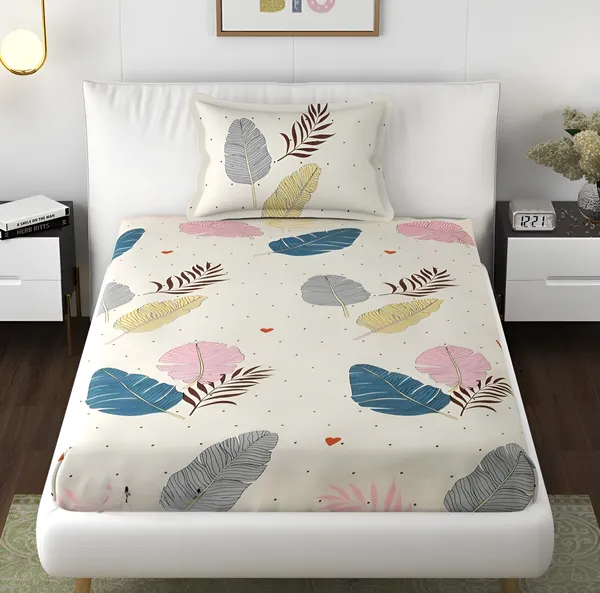 FLORAL_DESIGN_SINGLE_BED_FITTED_BEDSHEET_HAVING_SIZE_36"_X_72"_(Fits_up_to_8"_of_mattress)