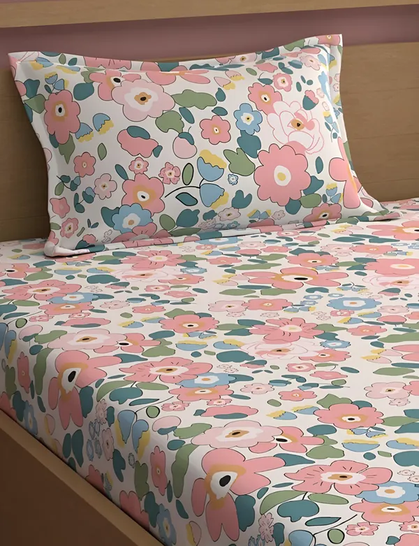 FLORAL_DESIGN_SINGLE_BED_FITTED_BEDSHEET_HAVING_SIZE_36"_X_72"_(Fits_up_to_8"_of_mattress)