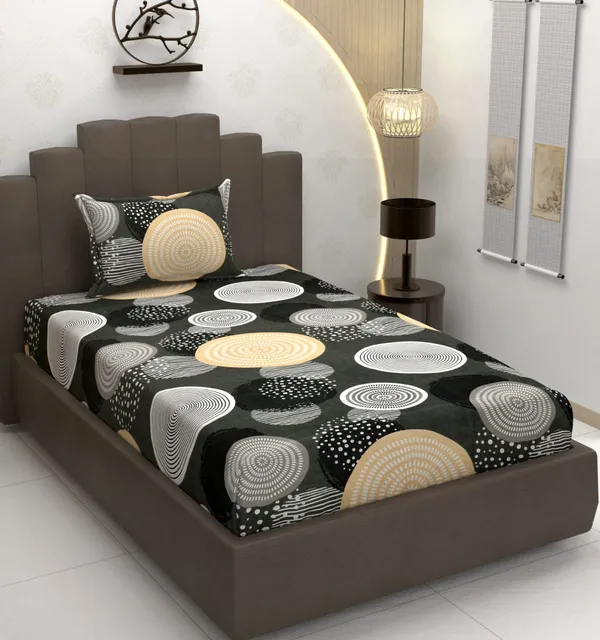 220_TC_Black_Design_Single_Bed_Fitted_Bedsheet_Having_Size_36X72_(Fits_Upto_8_Inches_Of_Mattress)