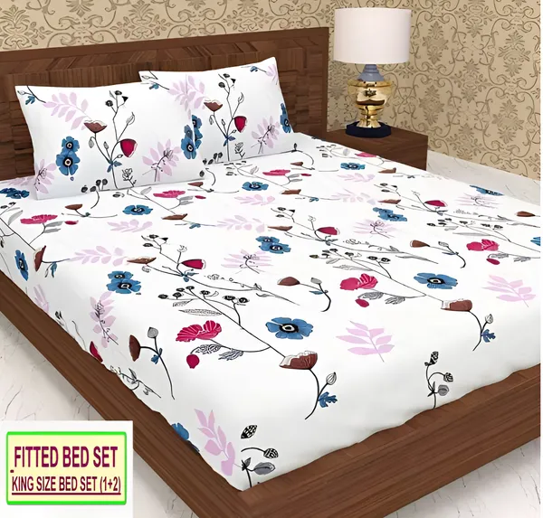 CREAM_TWIL_220_TC_Fitted_Elastic_Bedsheet_with_Two_Pillow_Covers_(72X78X_Up_to_10_Inches)_&_360_Degree_Elasticated