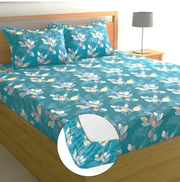 BSB_HOMES_220_TC_-_Cotton_Elastic_Fitted_King/Queen_Size_Bedsheets_With_2_Pillow_Covers