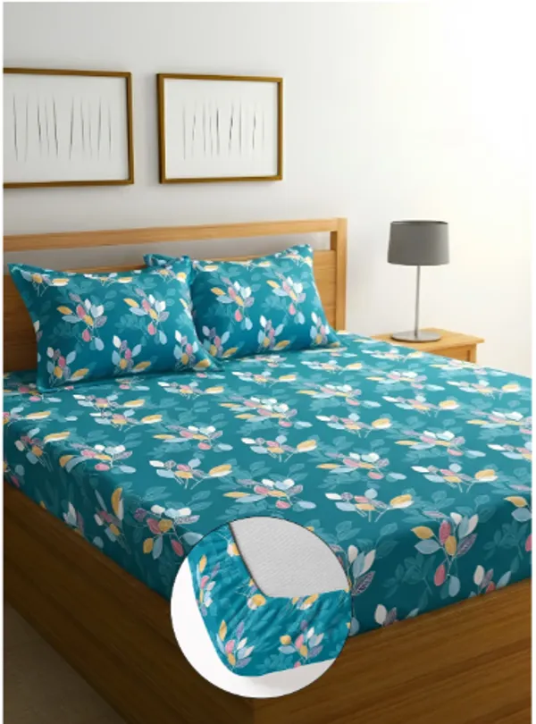 BSB_HOMES_220_TC_-_Cotton_Elastic_Fitted_King/Queen_Size_Bedsheets_With_2_Pillow_Covers