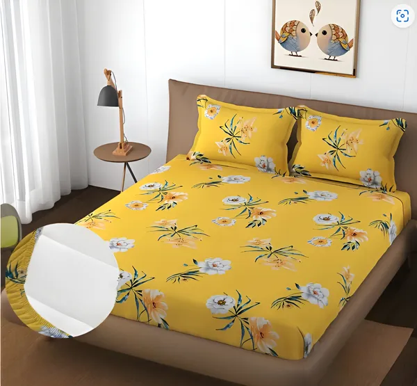 YELLOW_Premium_Fitted_Floral_Bedsheet_(72X78X_Up_to_10_Inches)_&_360_Degree_Elasticated