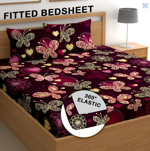 RED_BUTTERFLY_220_TC_Cotton_All_Round_Elastic_Fitted_Bedsheet_with_2_Pillow_Covers_(72"_X_78"_X_up_to_10")_&_360_Degree_Elasticated