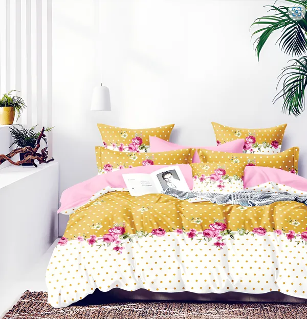 YELLOW_DOT_Premium_Fitted_Elastic_Bedsheet_with_Two_Pillow_Covers_(72X78X_Up_to_10_Inches)_&_360_Degree_Elasticated