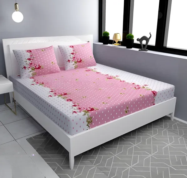 PINK_DOT_220_TC_Fitted_Elastic_Bedsheet_with_Two_Pillow_Covers_(72X78X_Up_to_10_Inches)_&_360_Degree_Elasticated