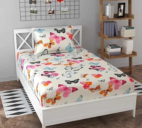 220_TC_Butterfly_Design_Single_Bed_Fitted_Bedsheet_Having_Size_36X72_(Fits_Upto_8_Inches_Of_Mattress)