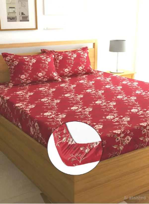 best_seller_220_TC_Cotton_All_Round_Elastic_Fitted_Bedsheet_with_2_Pillow_Covers_(72"_X_78"_X_up_to_10")_&_360_Degree_Elasticated