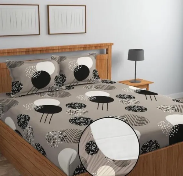 220_TC_-_HOLES_BLACK_Cotton_Elastic_Fitted_King/Queen_Size_Bedsheets_With_2_Pillow_Covers