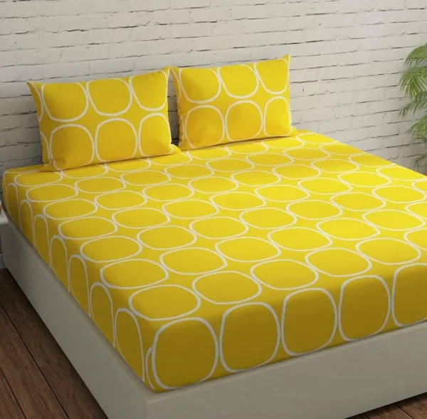 YELLOW_AUDI_220_TC_-_Cotton_Elastic_Fitted_King/Queen_Size_Bedsheets_With_2_Pillow_Covers