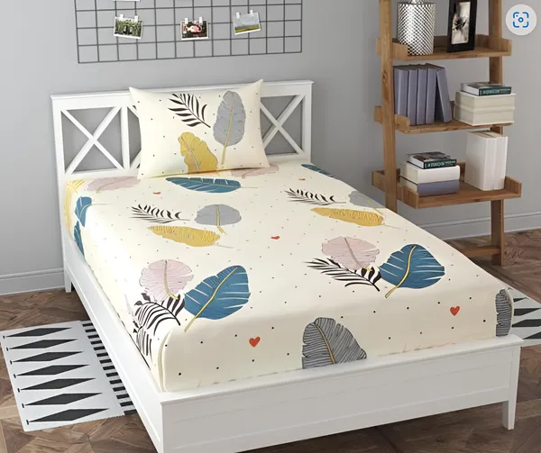 220_TC_White_Feather_Design_Single_Bed_Fitted_Bedsheet_Having_Size_36X72_(Fits_Upto_8_Inches_Of_Mattress)