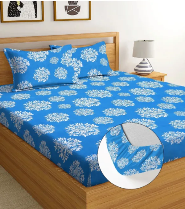 SKY_BLUE_DAMASS_Premium_King_Size_Fitted_Elastic_Bedsheet_with_Two_Pillow_Covers_(72X78X_Upto_10_Inches)_&_360_Degree_Elasticated