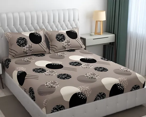 HOLES_BLACK_220_TC_-_GREY_colour_Cotton_Elastic_Fitted_King/Queen_Size_Bedsheets_With_2_Pillow_Covers