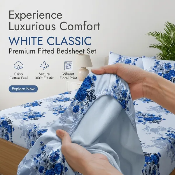 WHITE_CLASSIC_Premium_Fitted_Elastic_Bedsheet_with_Two_Pillow_Covers_(72X78X_Upto_10_Inches)_&_360_Degree_Elasticated