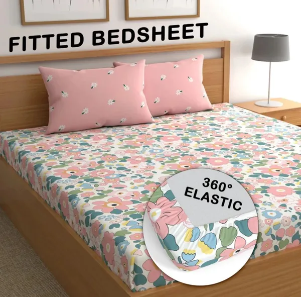 DECOR_HUB_220_TC_Fitted_Elastic_Bedsheet_with_Two_Pillow_Covers_(72X78X_Up_to_10_Inches)_&_360_Degree_Elasticated