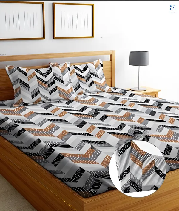 ZIGZAGS_220_TC_-_Cotton_Elastic_Fitted_King/Queen_Size_Bedsheets_With_2_Pillow_Covers