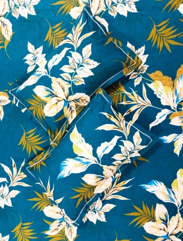 BLUE_220_TC_-_Cotton_Elastic_Fitted_King/Queen_Size_Bedsheets_With_2_Pillow_Covers