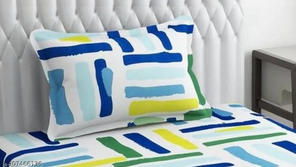 220_TC_White_Base_Design_Single_Bed_Fitted_Bedsheet_Having_Size_36X72_(Fits_Upto_8_Inches_Of_Mattress)