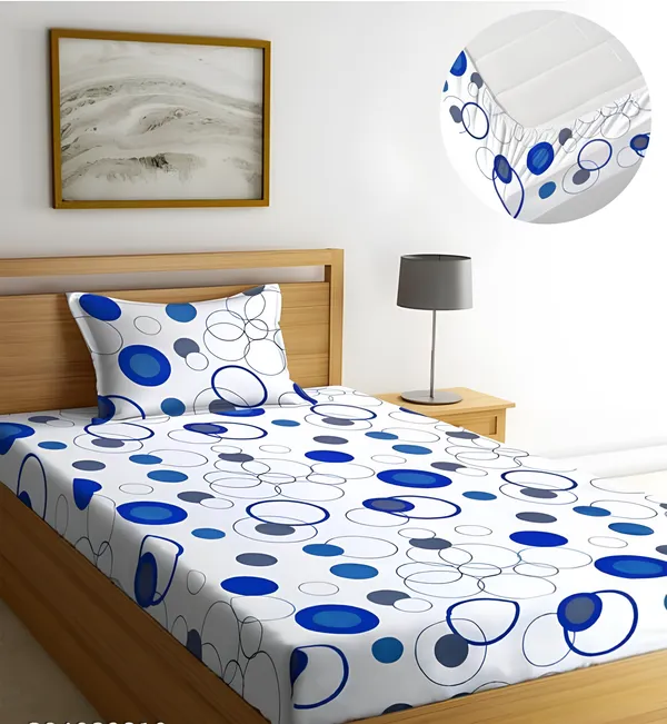 220_TC_White_Base_Design_Single_Bed_Fitted_Bedsheet_Having_Size_36X72_(Fits_Upto_8_Inches_Of_Mattress)