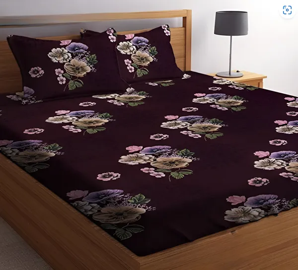 MAROON_FLOWER_Premium_Fitted_Elastic_Bedsheet_with_Two_Pillow_Covers_(72X78X_Up_to_10_Inches)_&_360_Degree_Elasticated