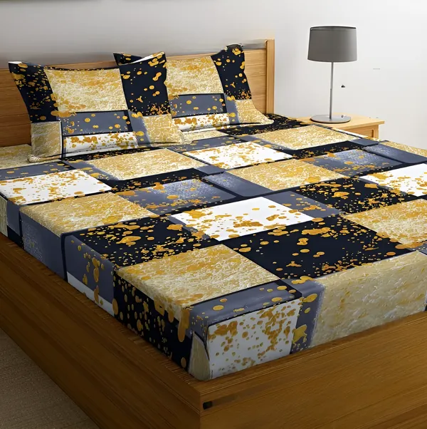 YELLOW_CHESS_220_TC_Cotton_All_Round_Elastic_Fitted_Bedsheet_with_2_Pillow_Covers_(72X78X_Up_to_10_Inches)_&_360_Degree_Elasticated