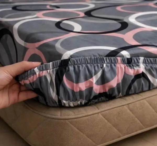 GREY_220_TC_-_Cotton_Elastic_Fitted_King/Queen_Size_Bedsheets_With_2_Pillow_Covers