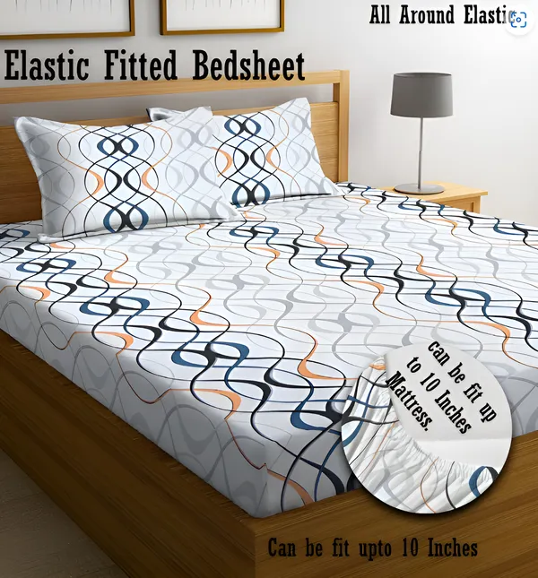 WHITE_CIRCLES_220_TC___Fitted_Bedsheet_with_2_Pillow_Covers_(72X78X_up_to_10'')_&_360_Degree_Elasticated