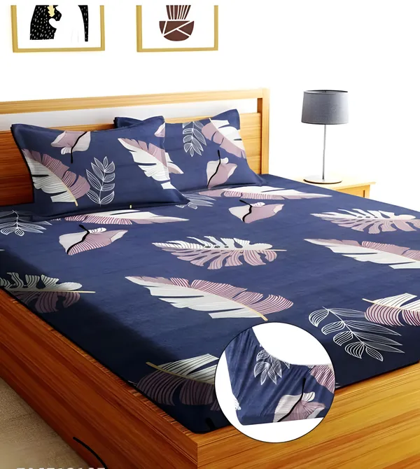 PURPLE_220TC-_Cotton_Elastic_Fitted_King/Queen_Size_Bedsheets_With_2_Pillow_Covers