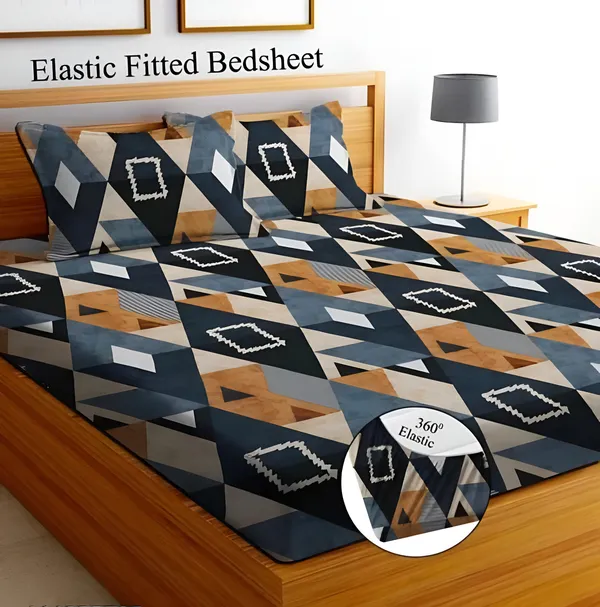 BLACK_Cotton_Elastic_Fitted_Bedsheets_300_TC_With_2_Pillow_Covers
