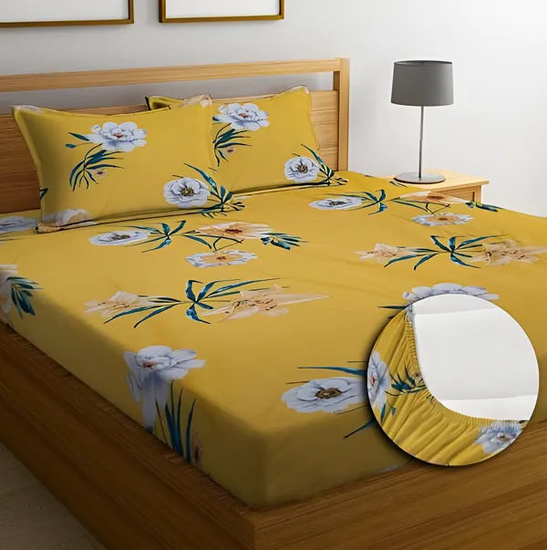 YELLOW_FLORAL_Premium_Fitted_Bedsheet_with_2_Pillow_Covers_(72X78X_Up_to_10_Inches)_&_360_Degree_Elasticated