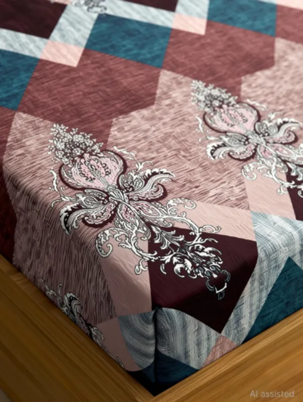 JK_DESIGN_220_TC_-_Cotton_Elastic_Fitted_King/Queen_Size_Bedsheets_With_2_Pillow_Covers