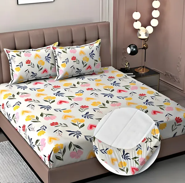 WHITE_BASE_Premium_Fitted_Elastic_Bedsheet_with_Two_Pillow_Covers_(72X78X_Up_to_10_Inches)_&_360_Degree_Elasticated
