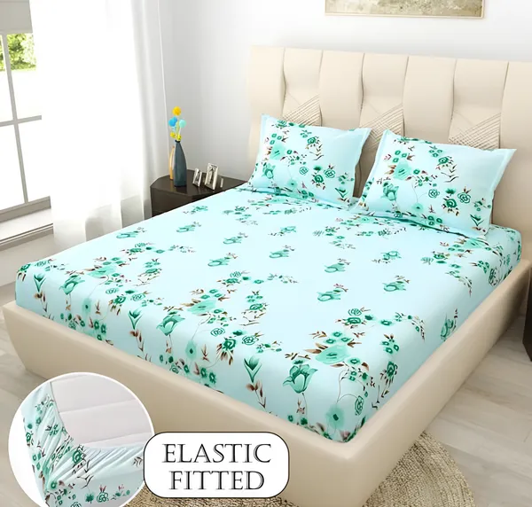 LIGHT_GREEN_220TC-_Cotton_All_Round_Elastic_Fitted_Bedsheet_with_2_Pillow_Covers_(72X78X_Up_to_10_Inches)_&_360_Degree_Elasticated