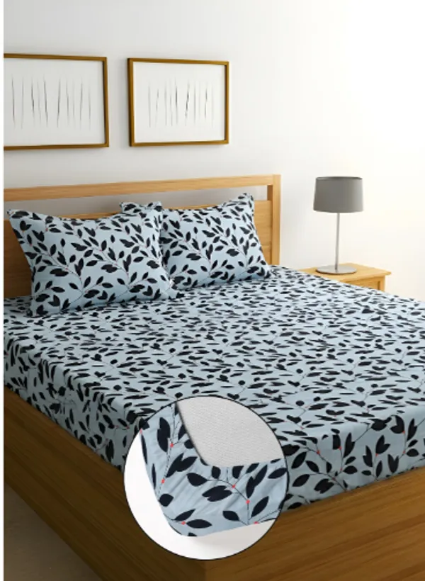 GREY_BAILLS_220_TC_Fitted_Floral_Bedsheet_BLACK_with_2_Pillow_Covers_(72X78X_Up_to_10_Inches)_&_360_Degree_Elasticated