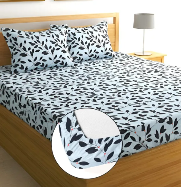 GREY_BAILLS_220_TC_Fitted_Floral_Bedsheet_BLACK_with_2_Pillow_Covers_(72X78X_Up_to_10_Inches)_&_360_Degree_Elasticated