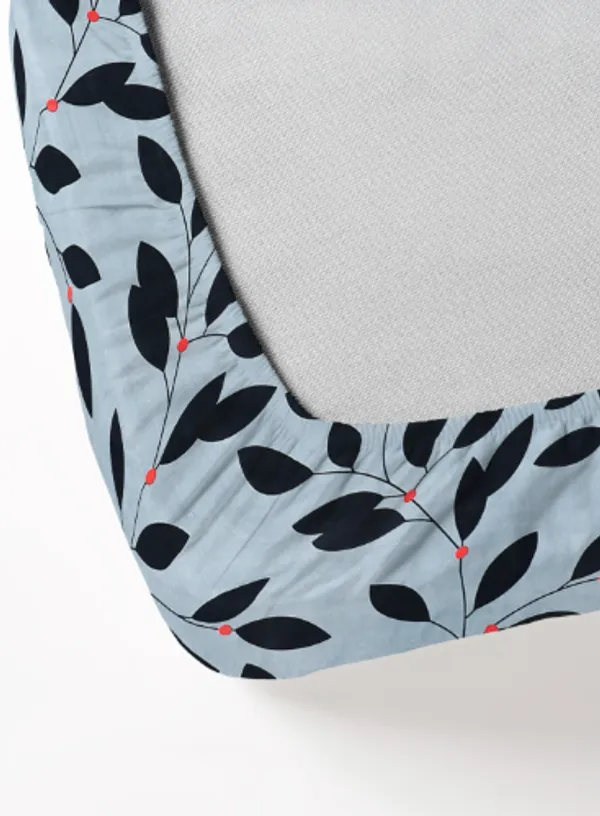 GREY_BAILLS_220_TC_Fitted_Floral_Bedsheet_BLACK_with_2_Pillow_Covers_(72X78X_Up_to_10_Inches)_&_360_Degree_Elasticated