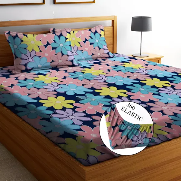 MULTICOLOR_Elastic_Fitted_Bedsheets_with_2_Pillow_Covers_(72X78X_Upto_10_Inches)_&_360_Degree_Elasticated