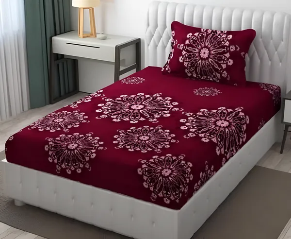 220_TC_Maroon_Color_Design_Single_Bed_Fitted_Bedsheet_Having_Size_36X72_(Fits_Upto_8_Inches_Of_Mattress)